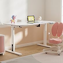 pro.tec Height Adjustable Children's Desk Rings 120 x 60 cm Computer Desk for Children White Student Desk