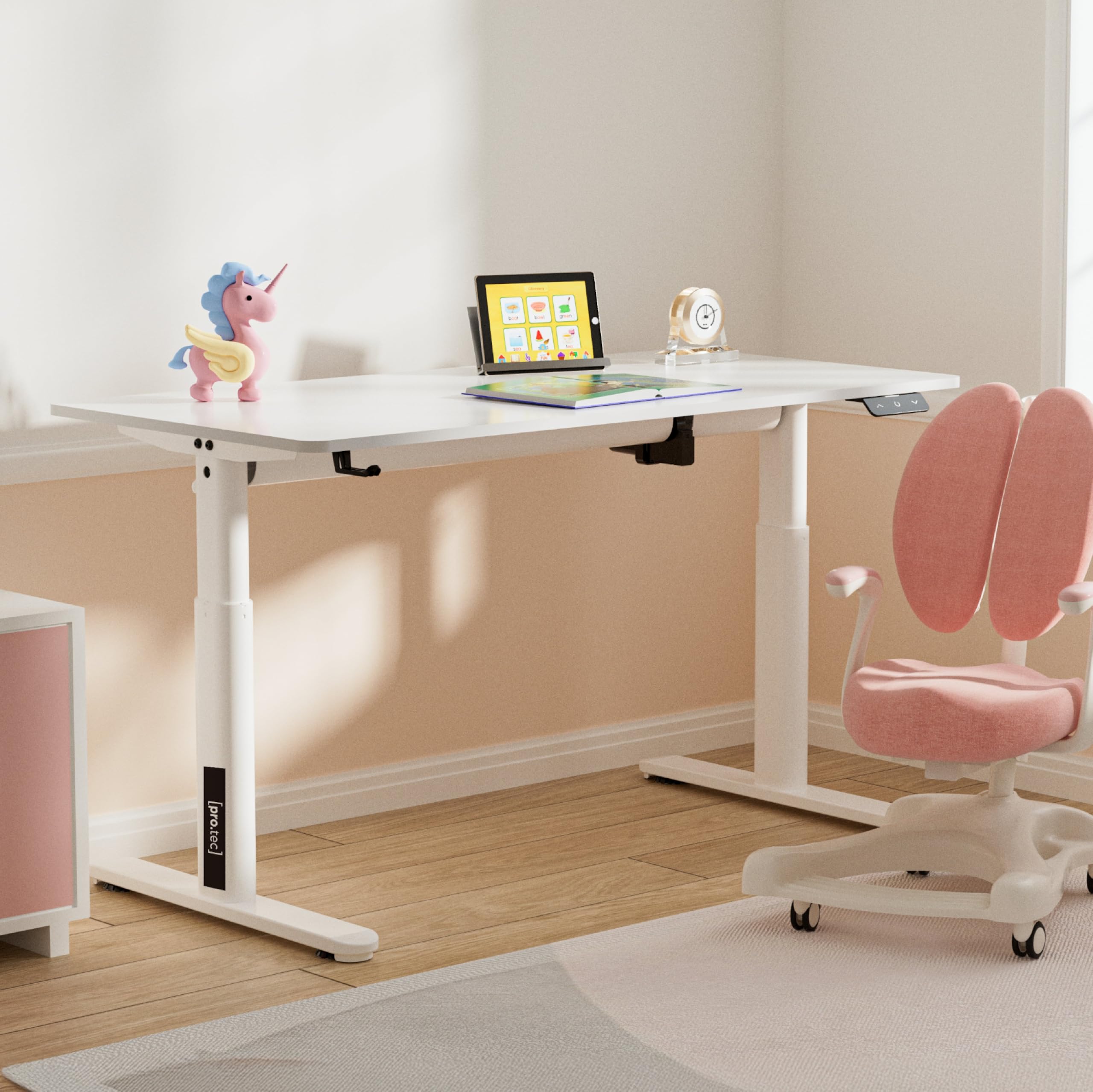 Höhenverstellbarer Kinderschreibtisch Ringe, 120 x 60 cm, Weiß – Schülerschreibtisch