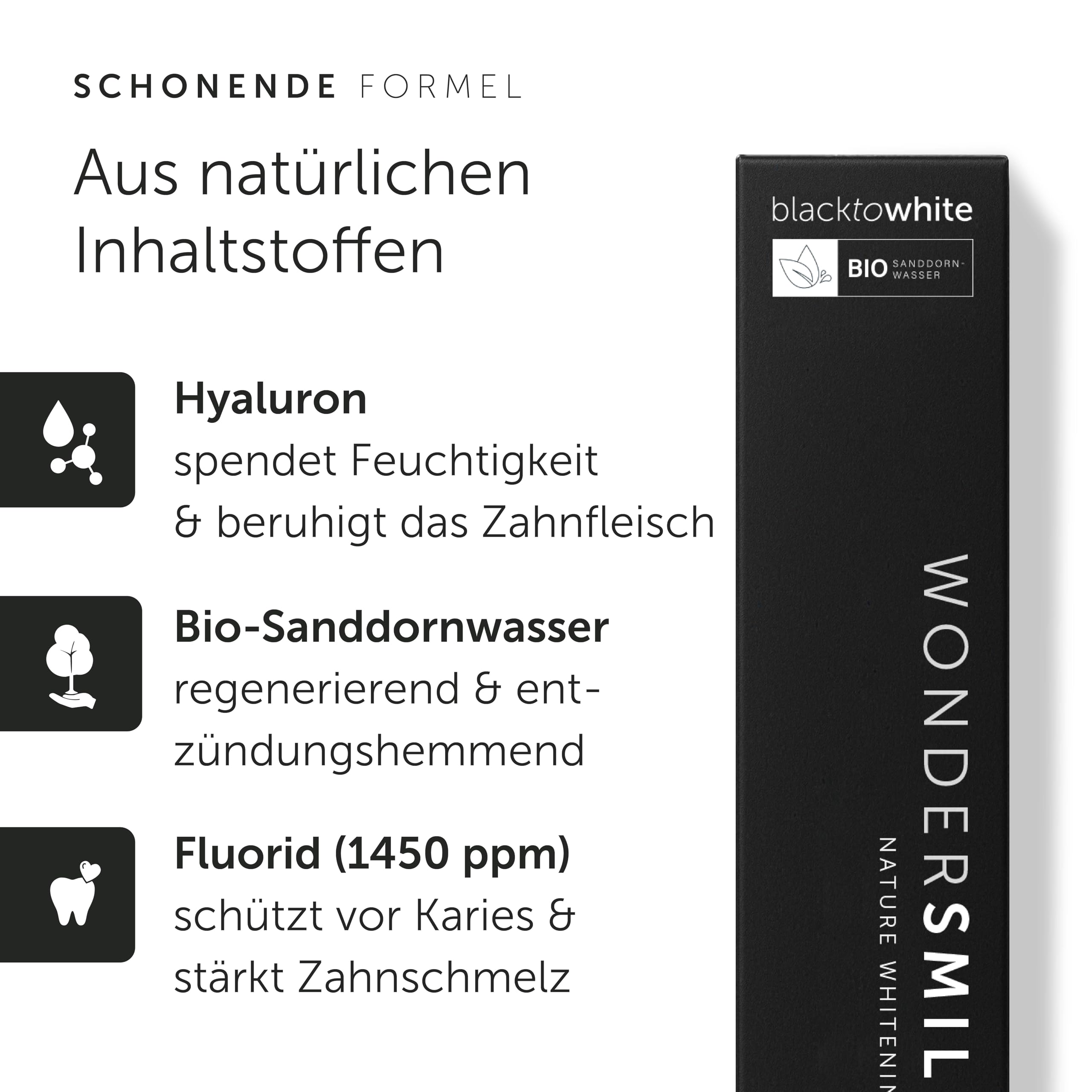 Wondersmile Aktivkohle Zahnpasta Mint – sanftes Whitening - Fluorid 1450 ppm - inkl. BIO Sanddornwasser & Hyaluron - NCS-zertifizierte Naturkosmetik - 100% vegan (8er Pack)