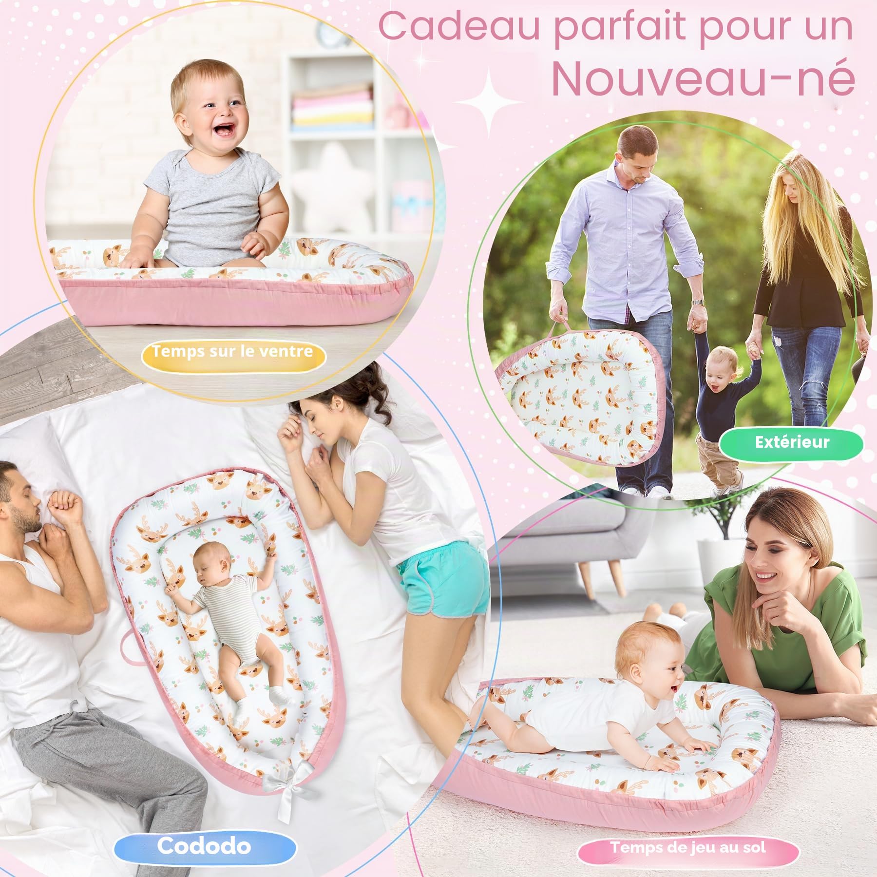 URMYWO Réducteur de Lit Bébé 90x55cm Double Face 100% Pur Coton | Réducteur Lit Bébé avec Housse Amovible Lavable | Sécurisé et Confortable pour Filles & Garçons (Nouveau-Né 0-12 mois) (Tête de cerf)