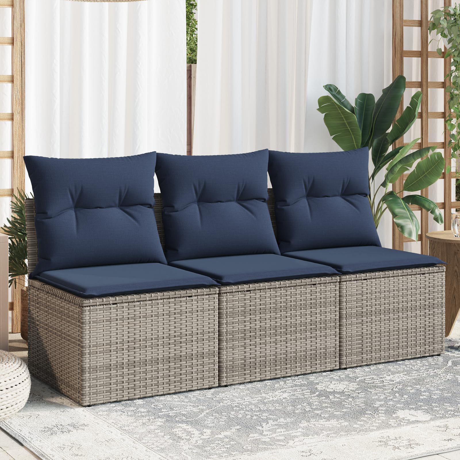 Canapé de jardin avec coussin gris - 165 x 62 x 69 cm - Salon d'extérieur - Canapé d'angle - Canapé de terrasse - Meubles de balcon - Salon modulaire