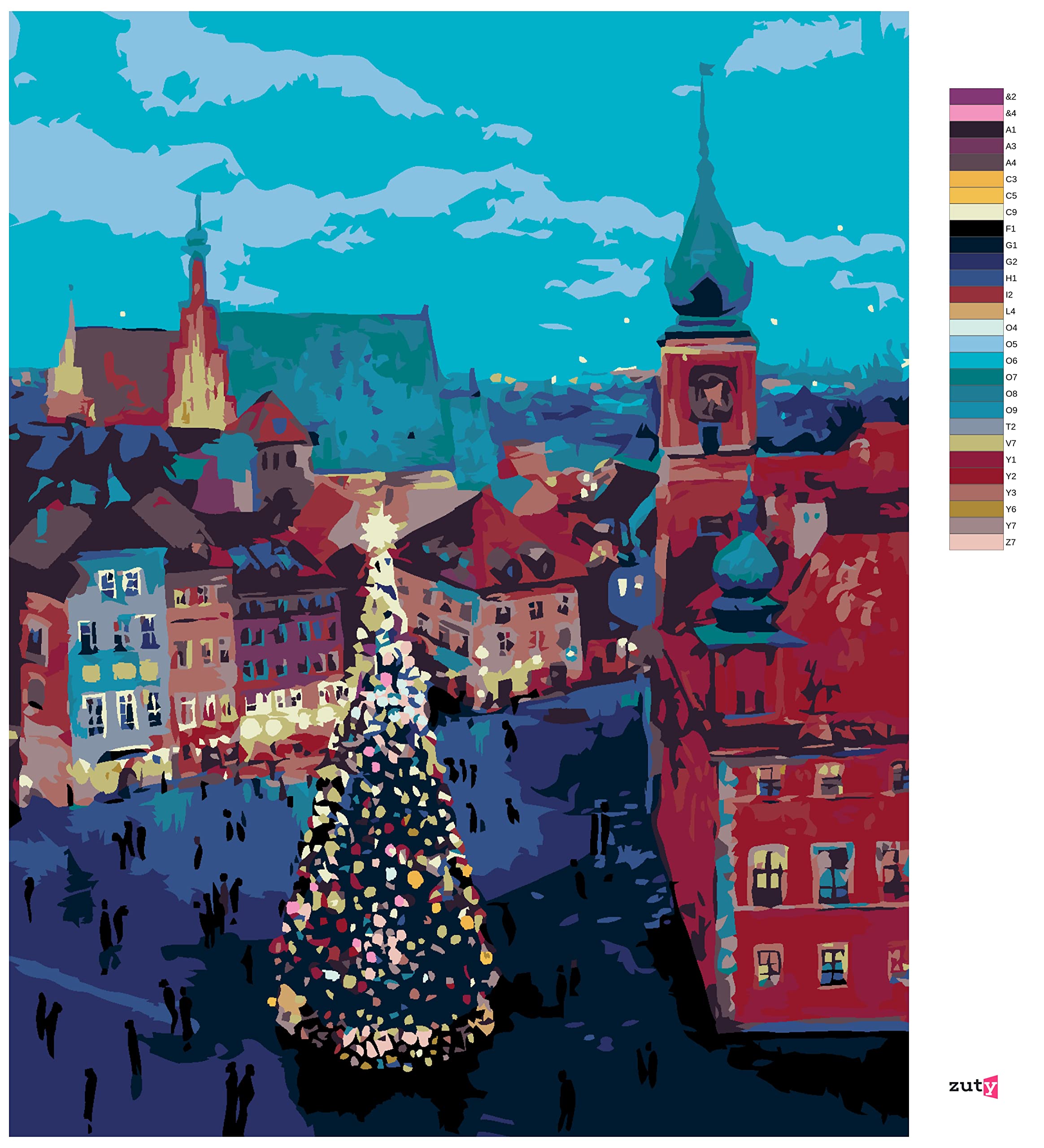 ZUTY - Malen nach Zahlen - WEIHNACHTSBAUM VOR DEM SCHLOSS IN WARSCHAU, 40x50 cm mit Keilrahmen (bereits gespannt)