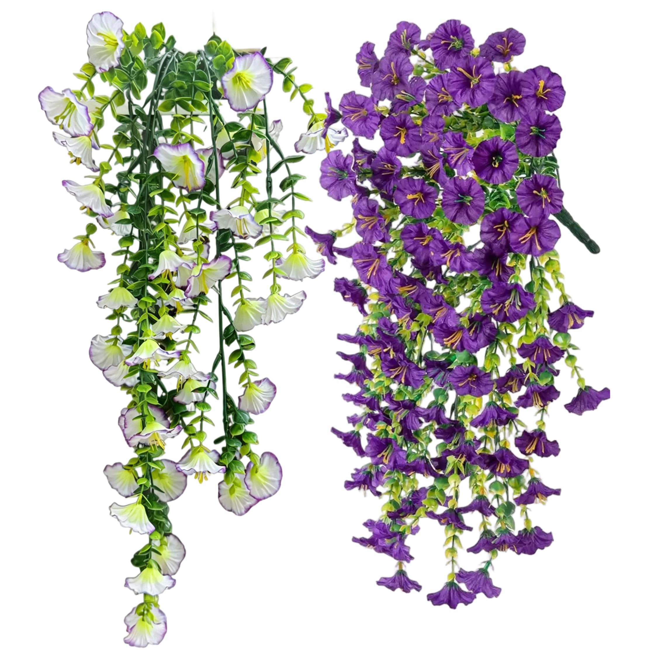 Ginwrek Artificial Petunias For Outdoors, 2 Bundles Artificial Hanging Flowers For Outdoors, Uv Resistant Realistic Silk Flowers, Faux Morning Glory Vines