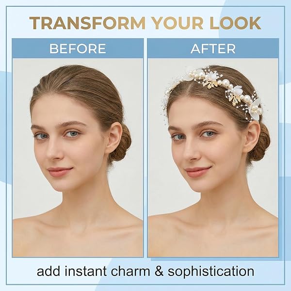 1 Accessorio per Capelli, Ideale per Comunione, Battesimo, Matrimoni, Damigelle, Principesse, Decorato con Fiori e Perle (Bianco) - 5