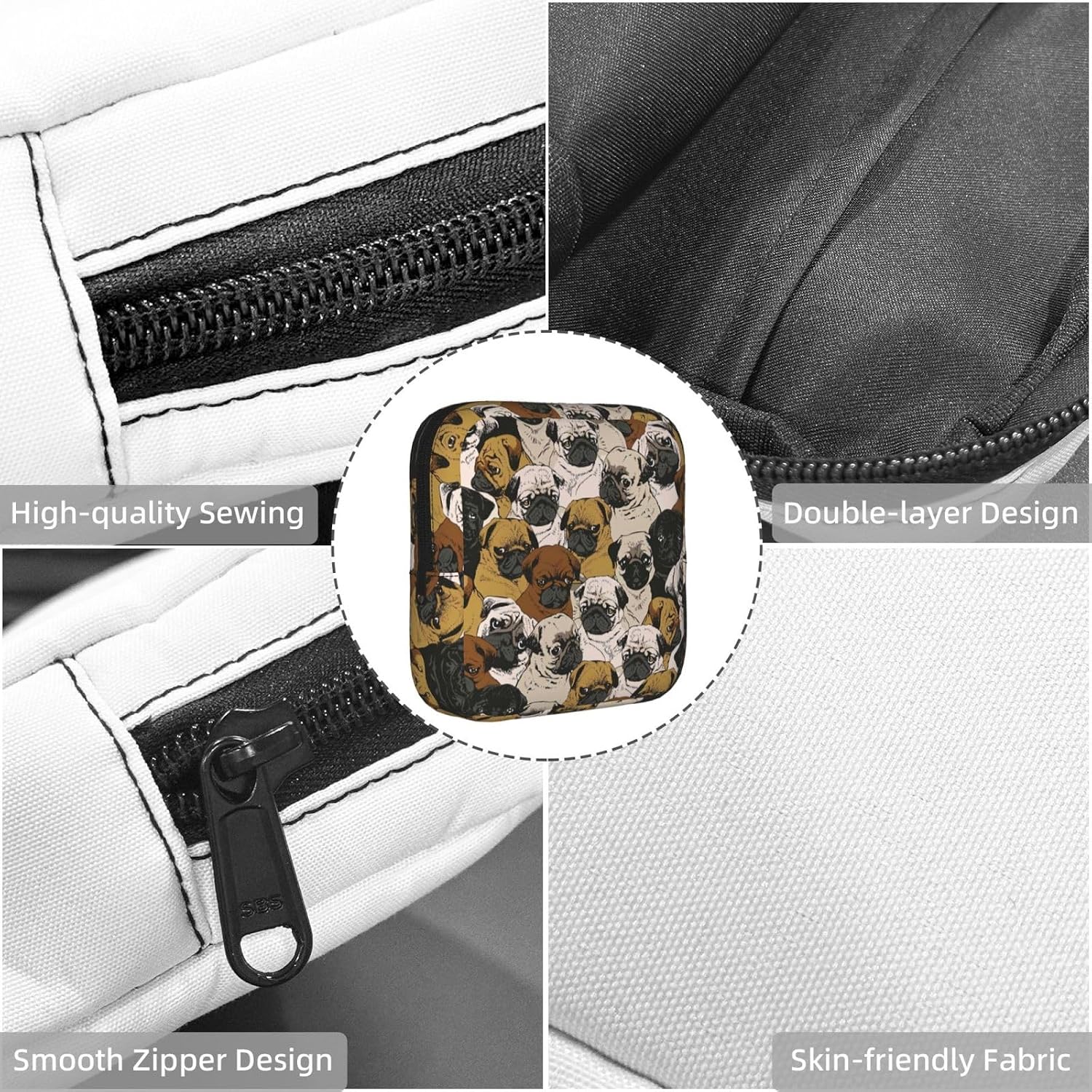 Imagen De Pug Print Women Period Bag Sanitary Pouch Portable Pad Pouch Tampon Holder Small Zipper Pouch Storage Bag