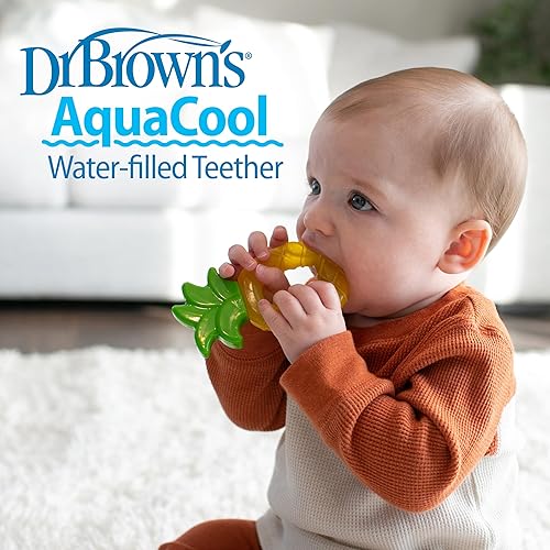 Miniatura 6 de Dr. Brown's AquaCool - Mordedor lleno de agua, juguete refrescante para bebés para encías doloridas, piña de manzana, sin BPA, 9.8 ft+, paquete de 4