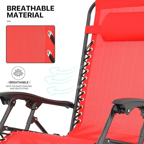 Miniatura 10 de MoNiBloom Juego de 2 sillas de gravedad cero de gran tamaño de 29 pulgadas, reclinables antigravedad para patio, tumbona plegable XL para exteriores