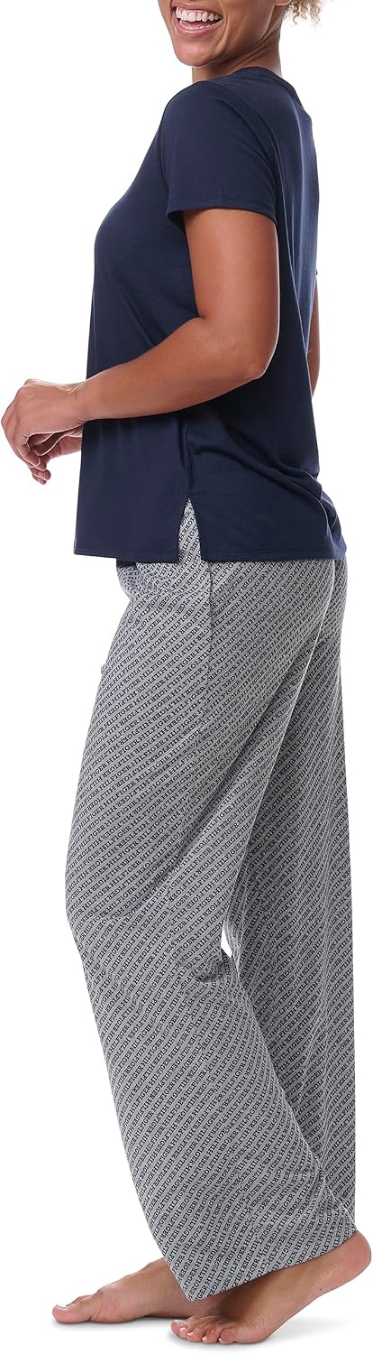 Tommy Hilfiger Women's T-shirt and Open Leg Pant 2 Piece Pajama Set