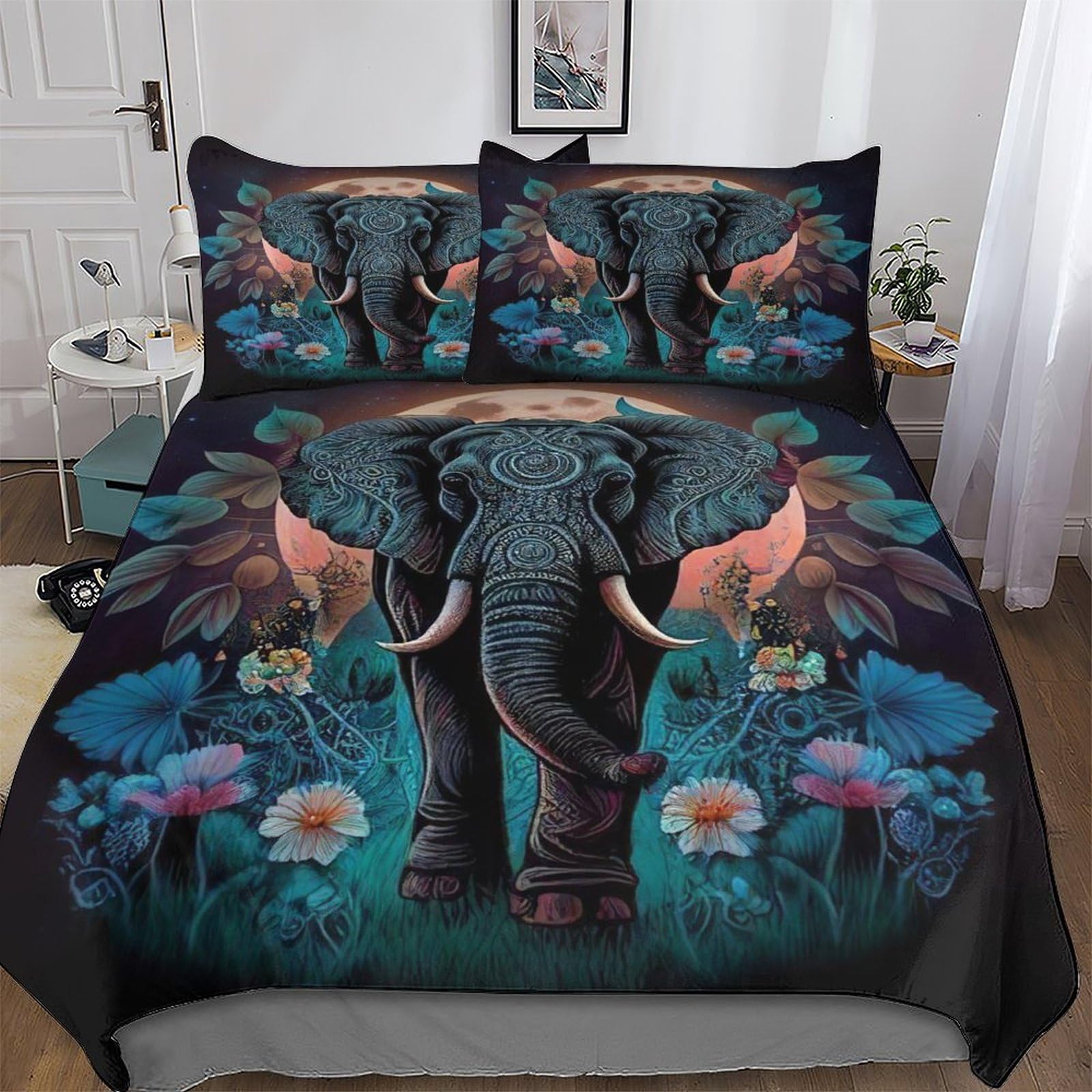 Housse de couette éléphant 200x200 anti-glisse avec fermeture éclair pratique