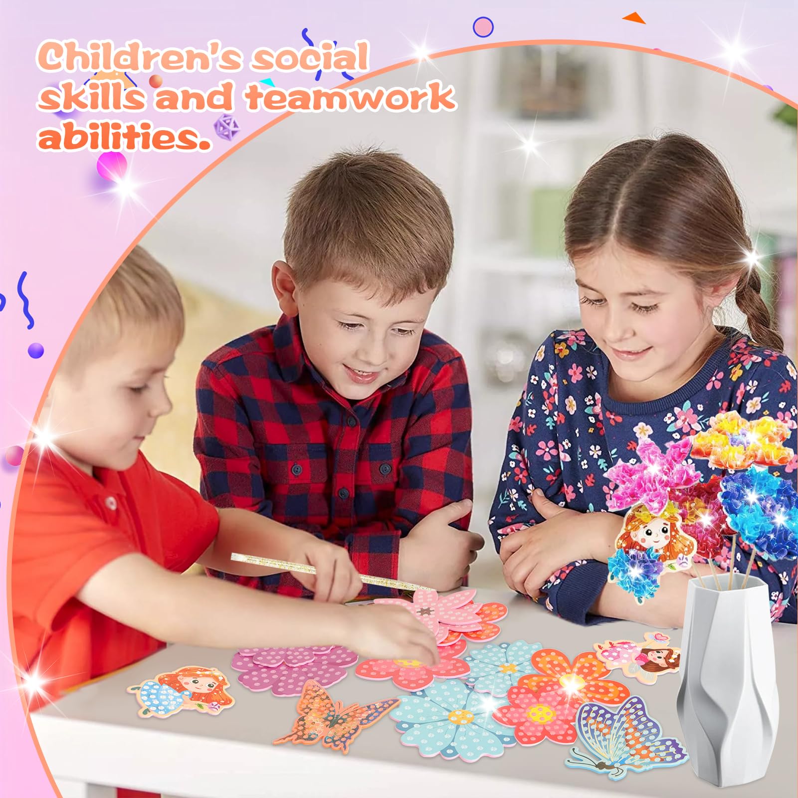 Bastelset Für Kinder Ab 4-10 Jahre – Blumenstrauß Basteln Mit Pailletten, Kreativkoffer Für Mädchen
