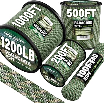 1200lb Paracord Rope - 4.4mm 15 Strand Nylon Parachute Spool para Cord Lanyard for Outdoor Camping Survival Utility Tent Crafting DIY Projects Fishing Clothsline Bracelet - Camo Green 1000FT