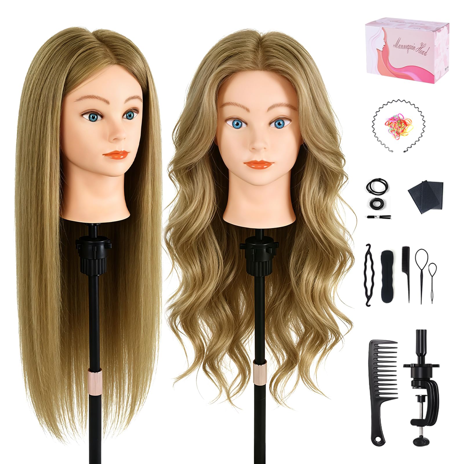 TopDirect Friseur Übungskopf 66 cm, 80% Echthaar-Mix, Haselnussbraun