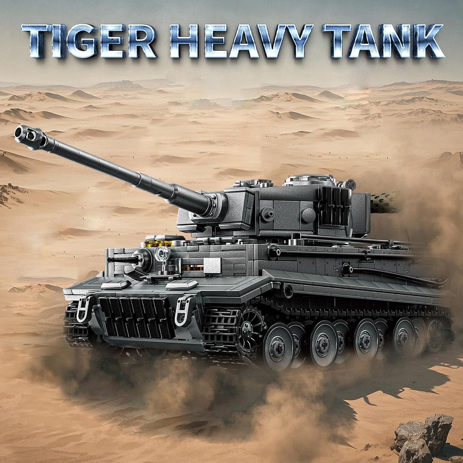 WW2 Tank Building Set Tiger I Army Military Vehicles Collectible Model for Adults Home Office Decor (Gray)
