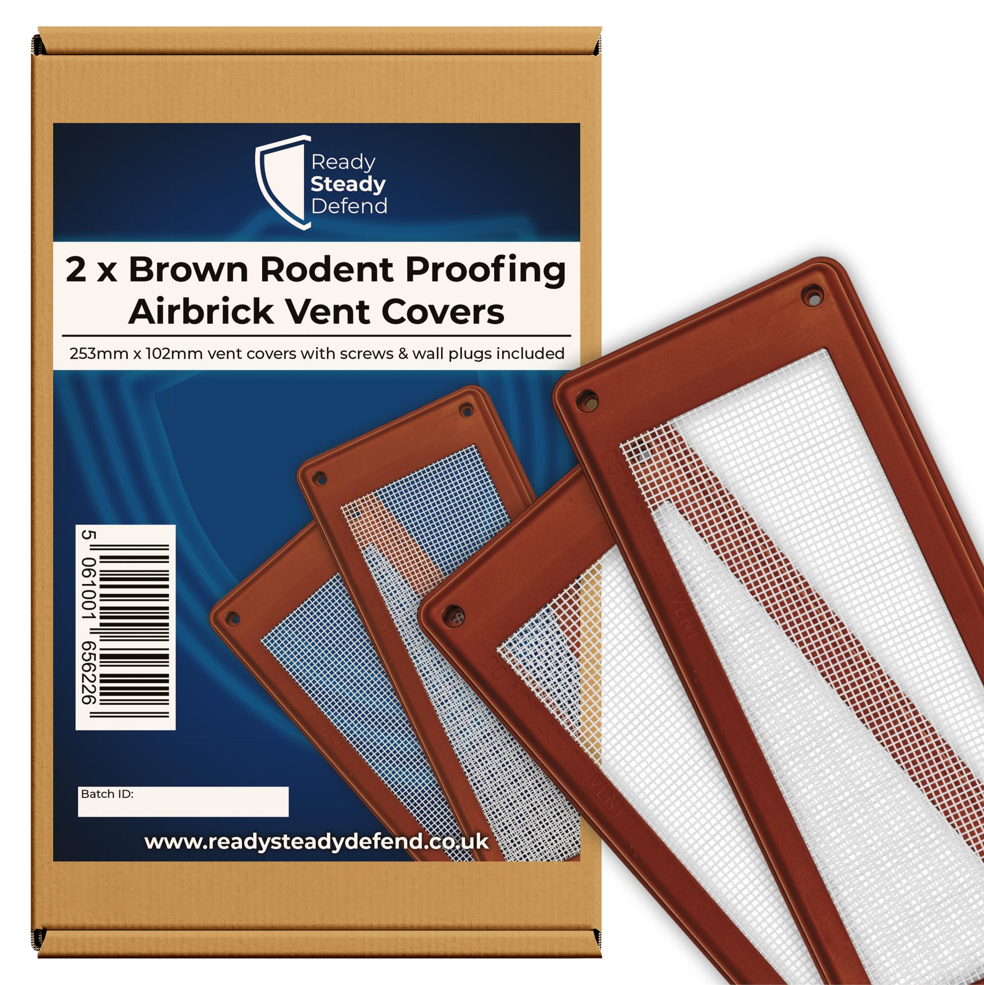 READY STEADY DEFEND Mesh Air Vent Covers (Pack of 2) - Stops Mice and Insects Entering Vents - House Cavity Pest Protection Mouse Guard - Brown, 253mm x 102mm