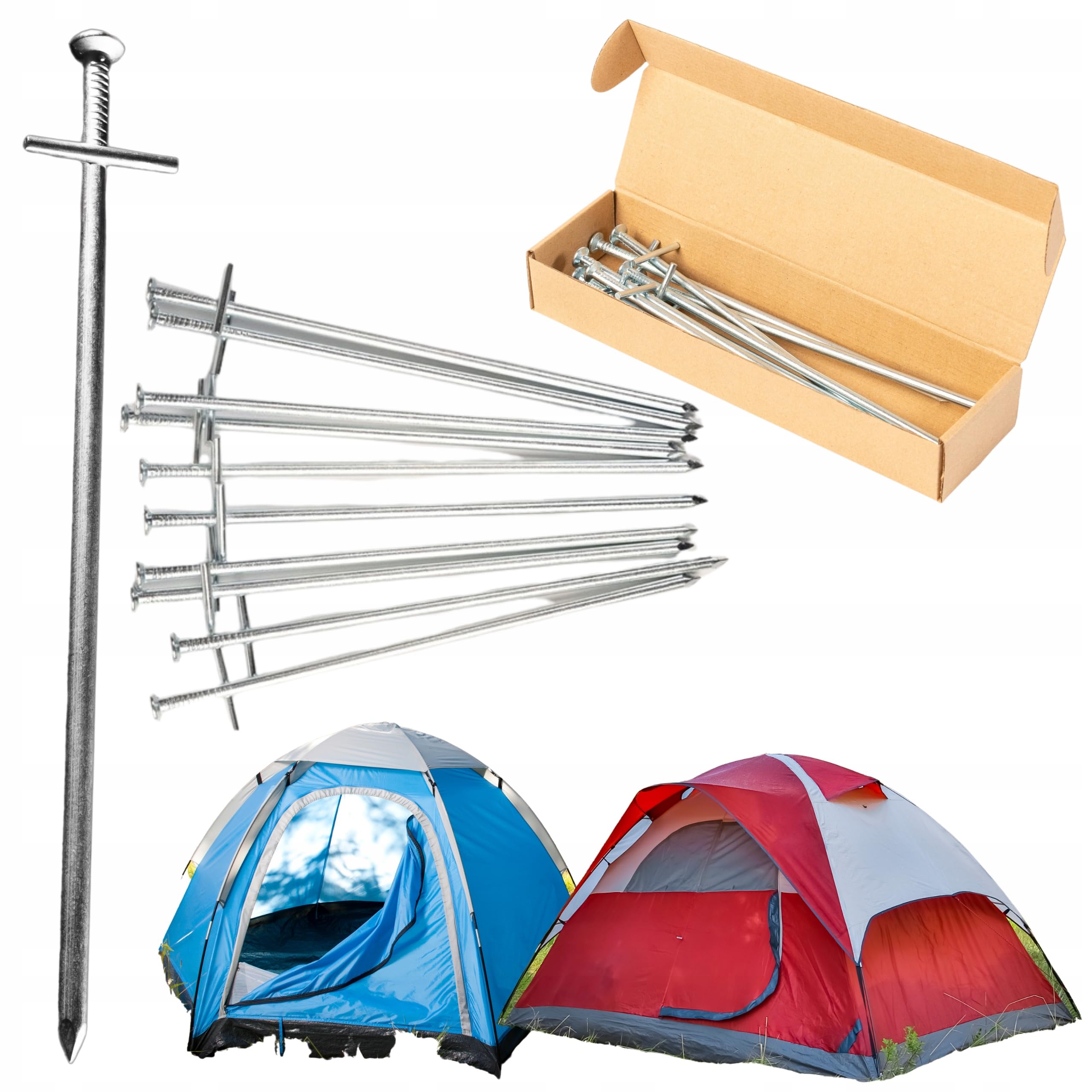 Lot de 15 Piquets de Tente 23 cm en Acier Galvanisé - Sardines de Fixation Sol – Piquet T Profil de Camping Longues - Ø 6 mm - Idéal pour Le Jardin, Le Camping et Les tentes
