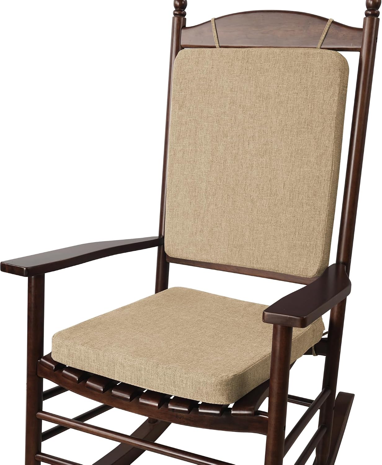 ELFJOY Non-Slip Rocking Chair Cushions Indoor 20"X17", 1 Pack, Beige | Detachable Faux Linen Cover, 2" Foam Filling, Machine Washable, Wooden Rocking Chairs, Back and Seat Cushion, with Ties