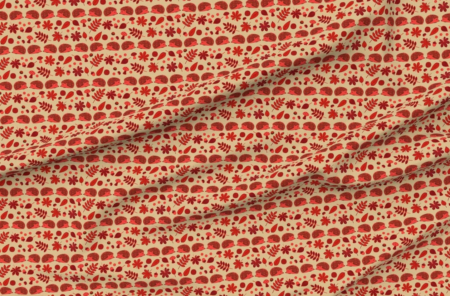 Spoonflower Fabric - Autumn Red Hedgehog Maple Leaf Leaves Fall Thanksgiving Printed on Polartec(R) Fleece Fabric by The Yard - Sewing Blankets Loungewear and No-Sew Projects
