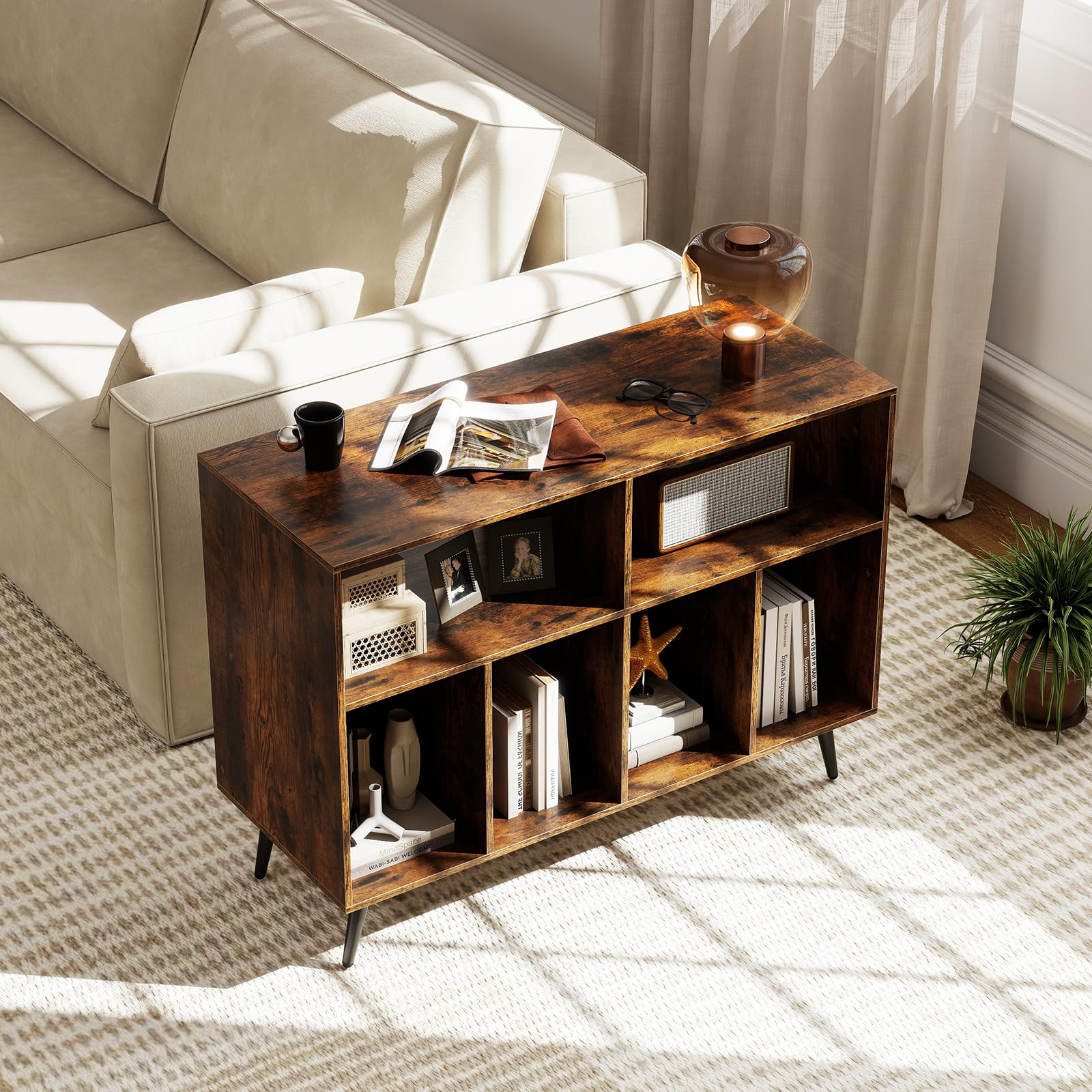 RELAX4LIFE Supporto per Giradischi, Porta Vinili con 6 Scomparti Aperti, Espositore in Legno per Dischi, Mobiletto Multiuso per Ufficio, Studio, Camera da Letto (Industriale)