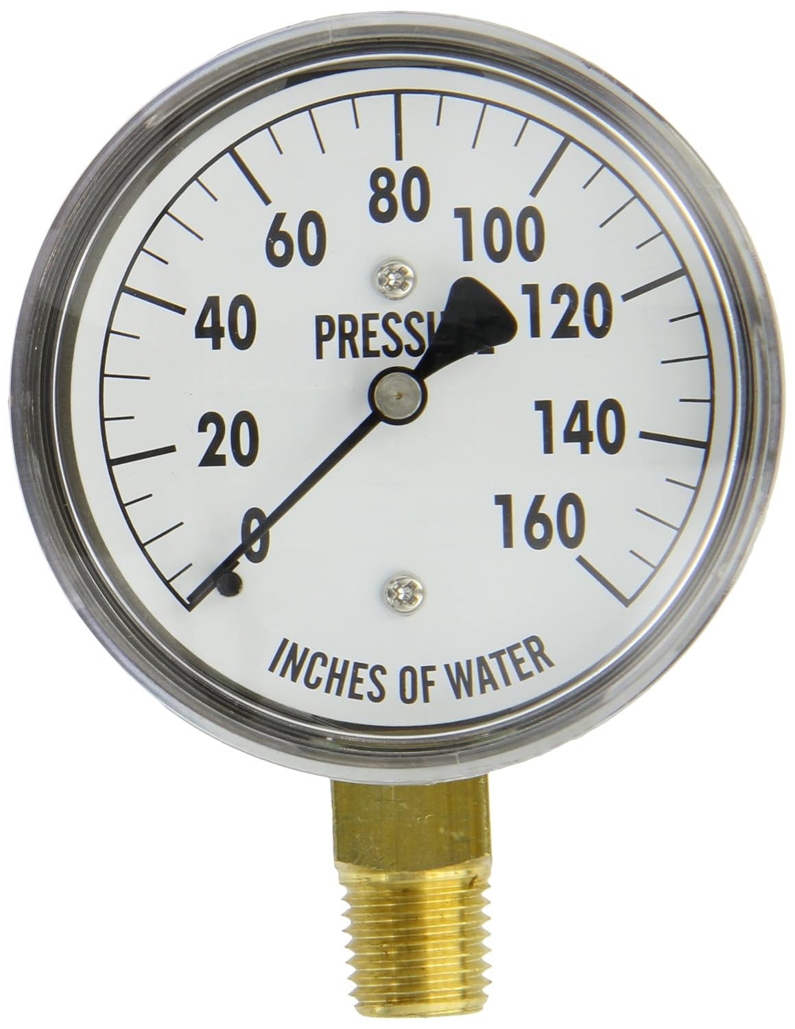 PIC Gauges LP1-254-5-0-15 Bottom Mount Dry Non-Fillable Low Pressure Gauge w/ Chrome Case, Brass Internals, Plastic Lens, 2.5" Dial, 5/0/15" wc psi Range, 1/4" Male NPT