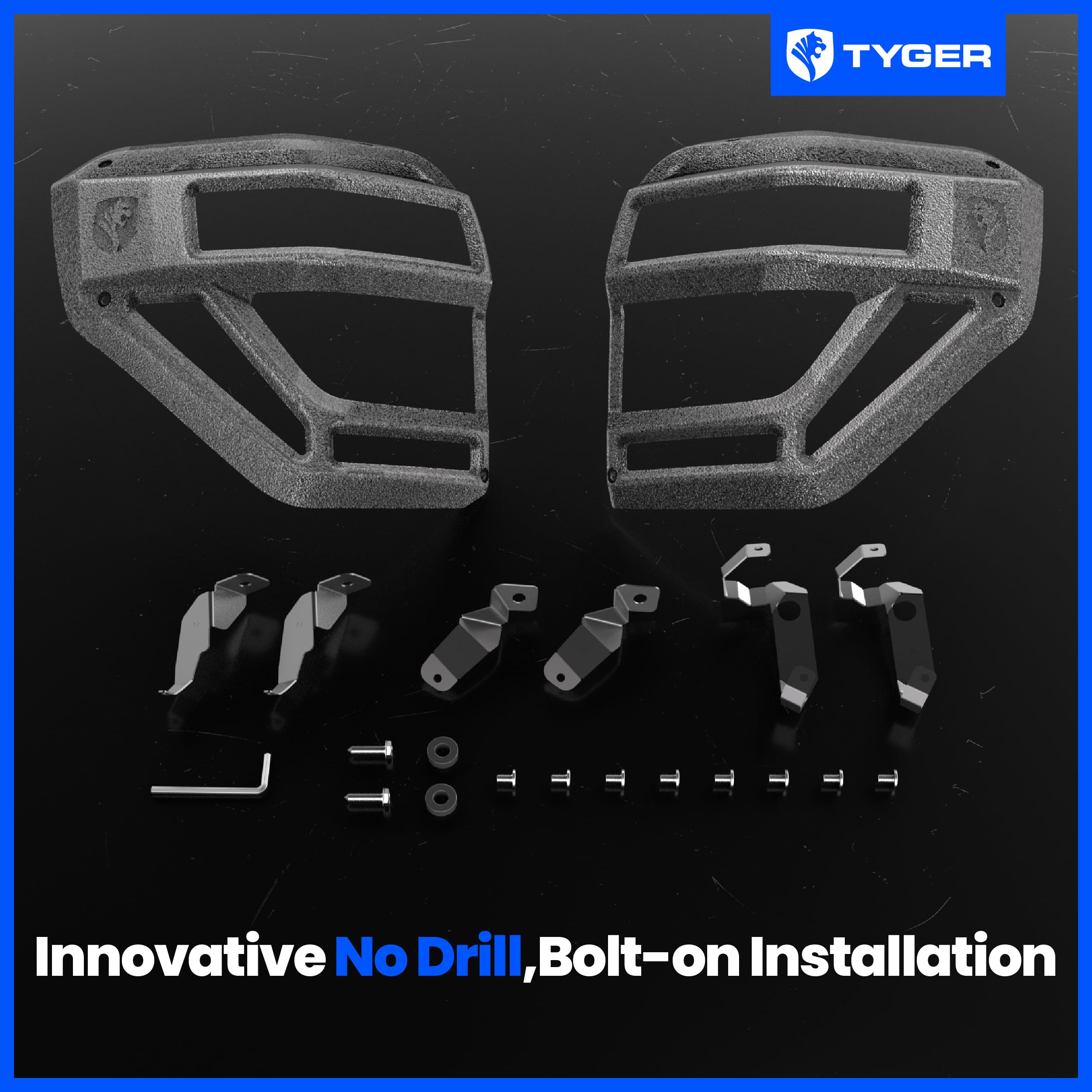 Tyger Fury Center Bumper Guard For Toyota 4Runner 2014-2024 - With Light Bar & Winch Plate, Textured Black