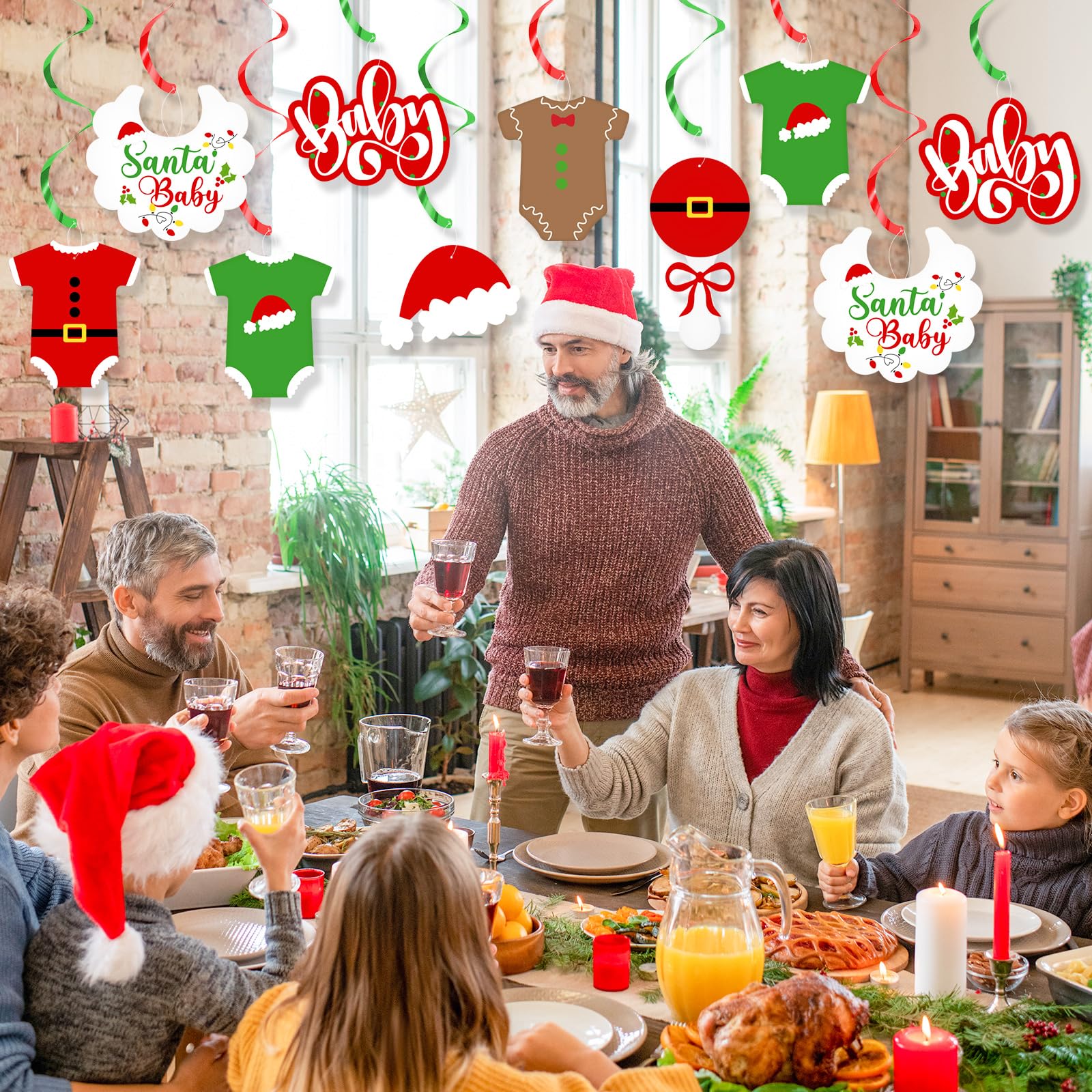 Weihnachts-Baby-Party-Dekoration – 20-teiliges Set Mit Weihnachtsmann-Baby-Motiven, Folienwirbel Zum Aufhängen