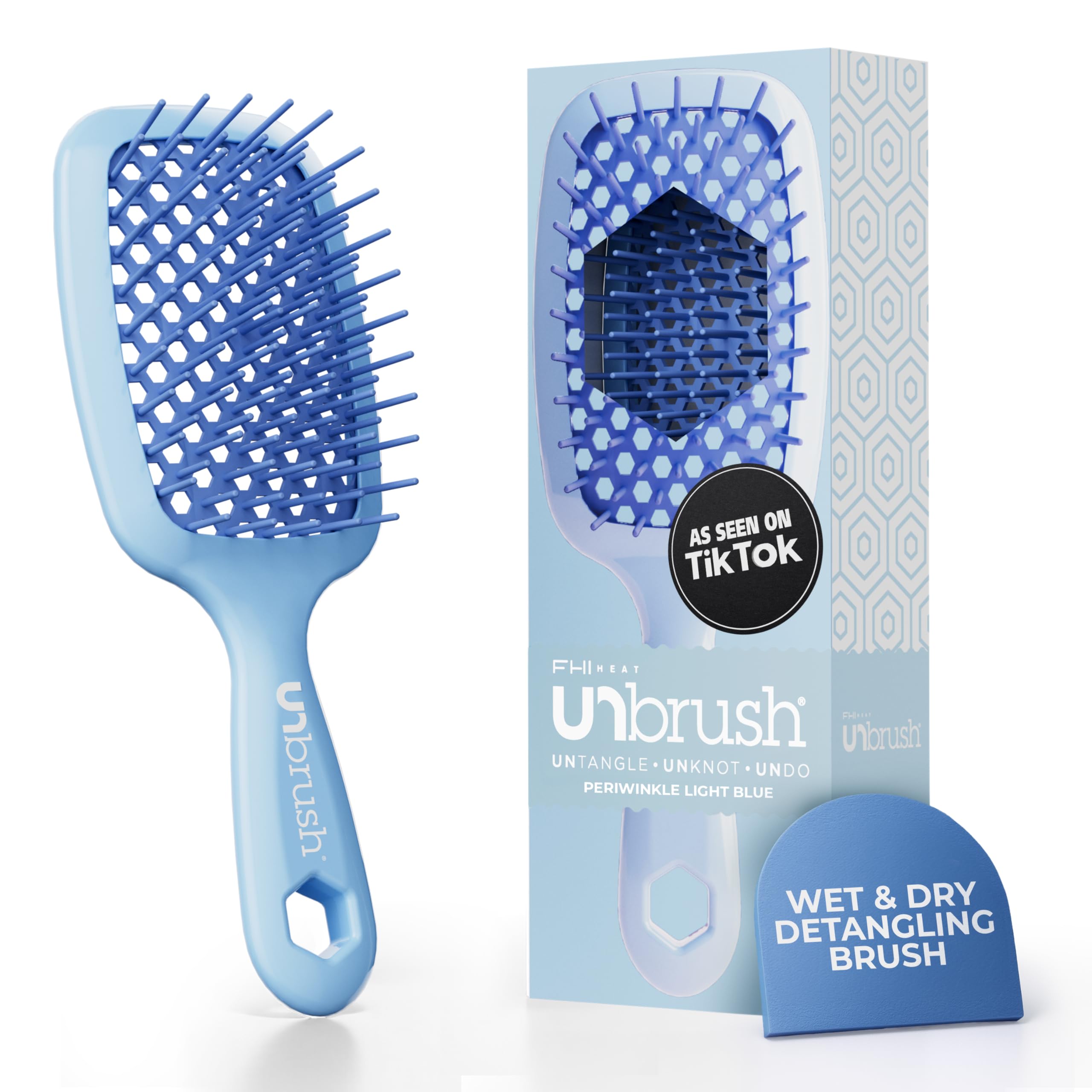 FHI HEAT UNbrush Wet & Dry Vented Detangling Hair Brush, Periwinkle Light Blue