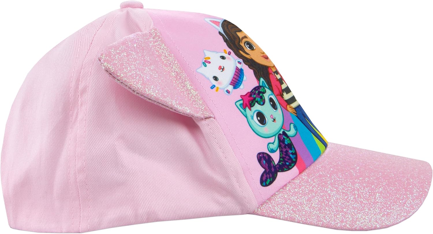 DreamWorks Gabby's Dollhouse Girls Baseball Cap | Kids Baseball Cap with 3D Ears | Glitter Beach Hat | One Size Pink