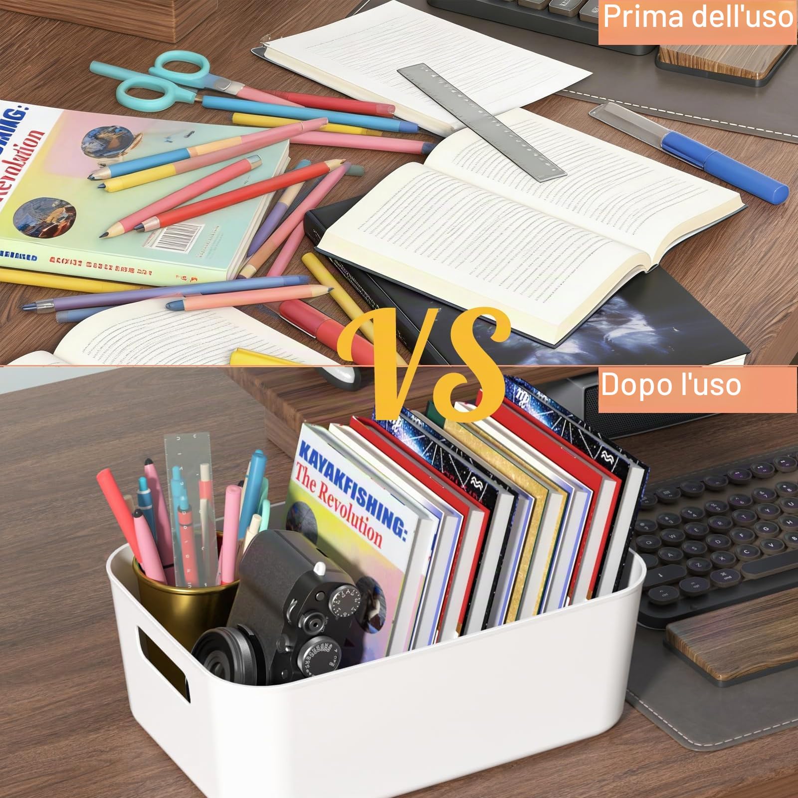 12 Pezzi Cestini Portaoggetti in Plastica Bianco Scatole Portaoggetti con Manici Contenitore Plastica Rettangolari Scatole Organizer Impilabile per Bagno Cosmetici Armadio Cucina Scaffale