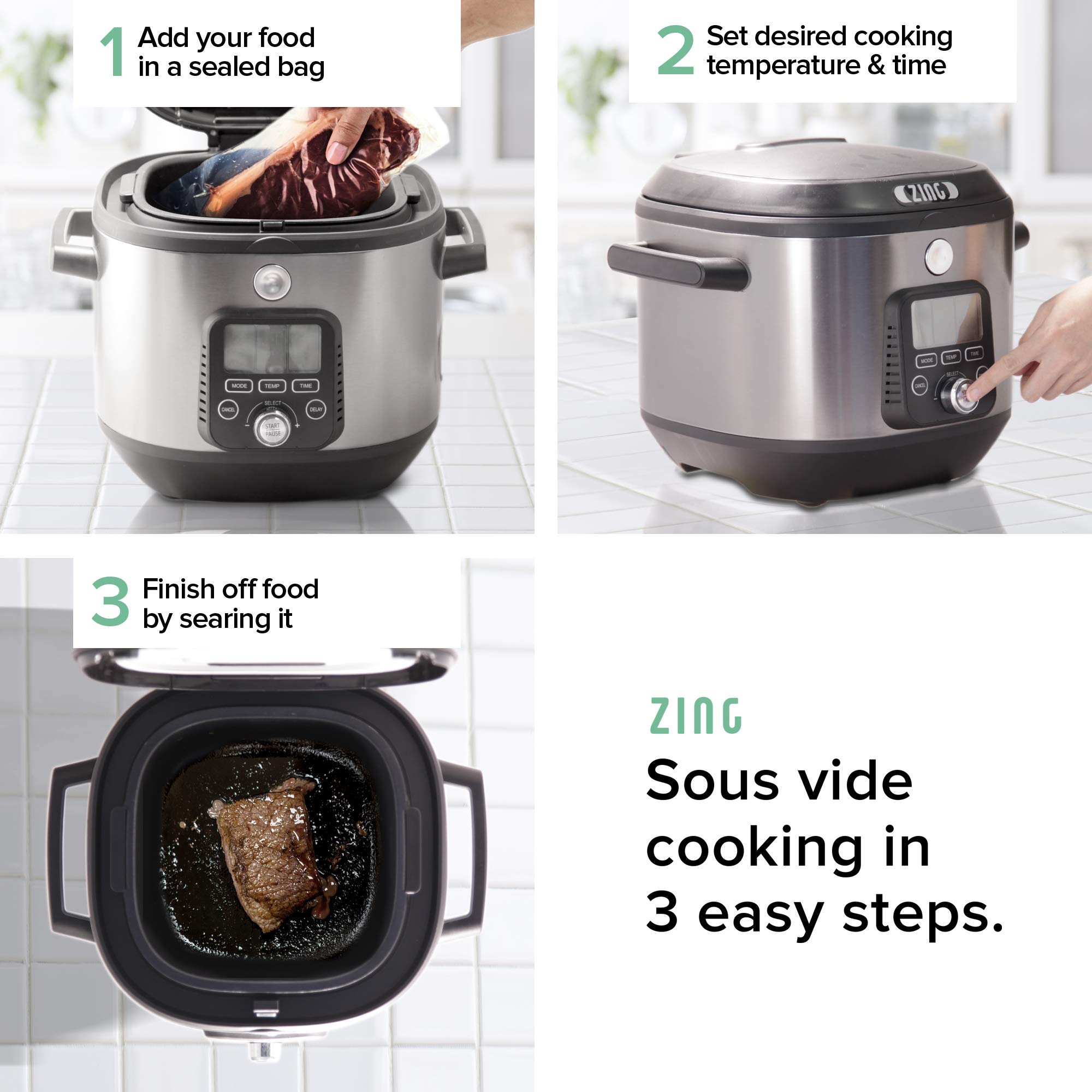 Zing 6Quart 8in1 MultiCooker Machine w/ NonStick Pot Slow Cooker