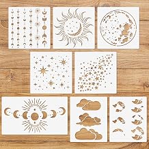 9Pcs Sun and Moon Stencils Star Stencil for Painting, Reusable Boho Cloud Mandala Patterns Templates on Art Craft Canvas Wall Fabric Rock