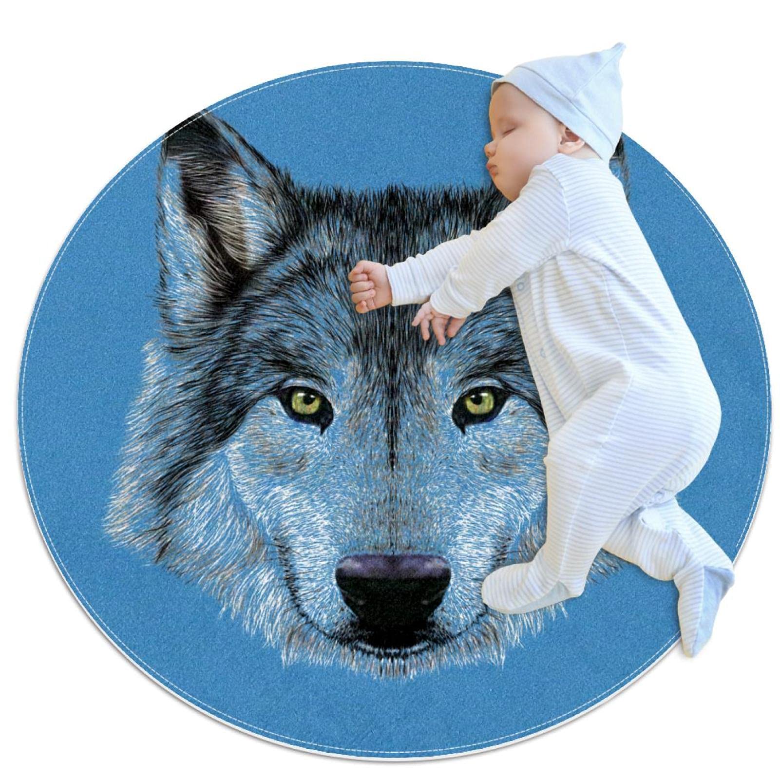 Tapis Tête de Loup Rond 100x100 cm JDEZ : Tapis de Chambre Enfant et Grand Salon Tendance