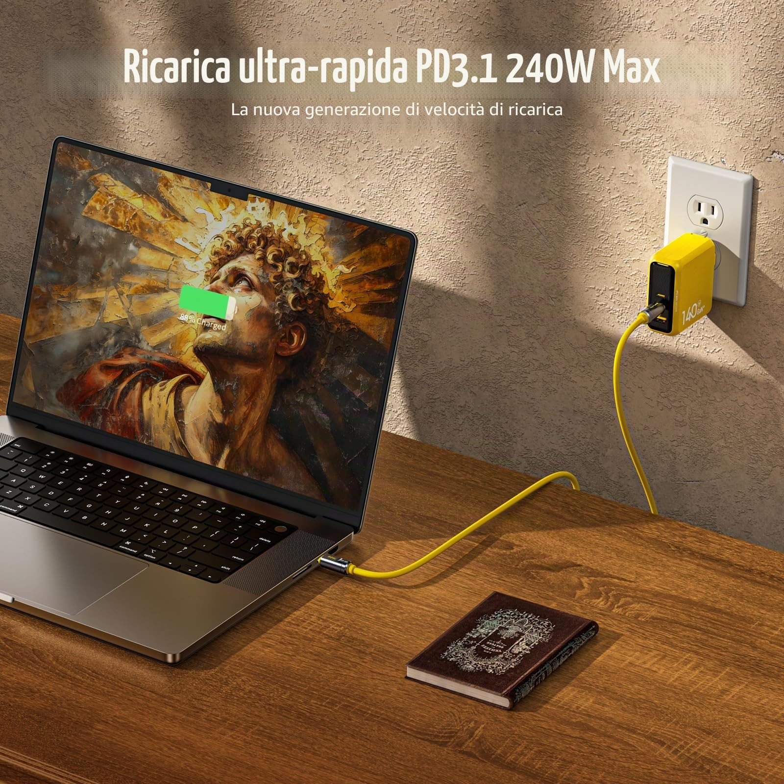 AOHI Per cavo Thunderbolt 5, cavo USB 4 2.0 da 80 Gbps, cavo di ricarica USB C fino a 120 Gbps, larghezza di banda The Future Adonis Dual 8 K/4 K e ricarica rapida da 240 W, giallo (2 m)