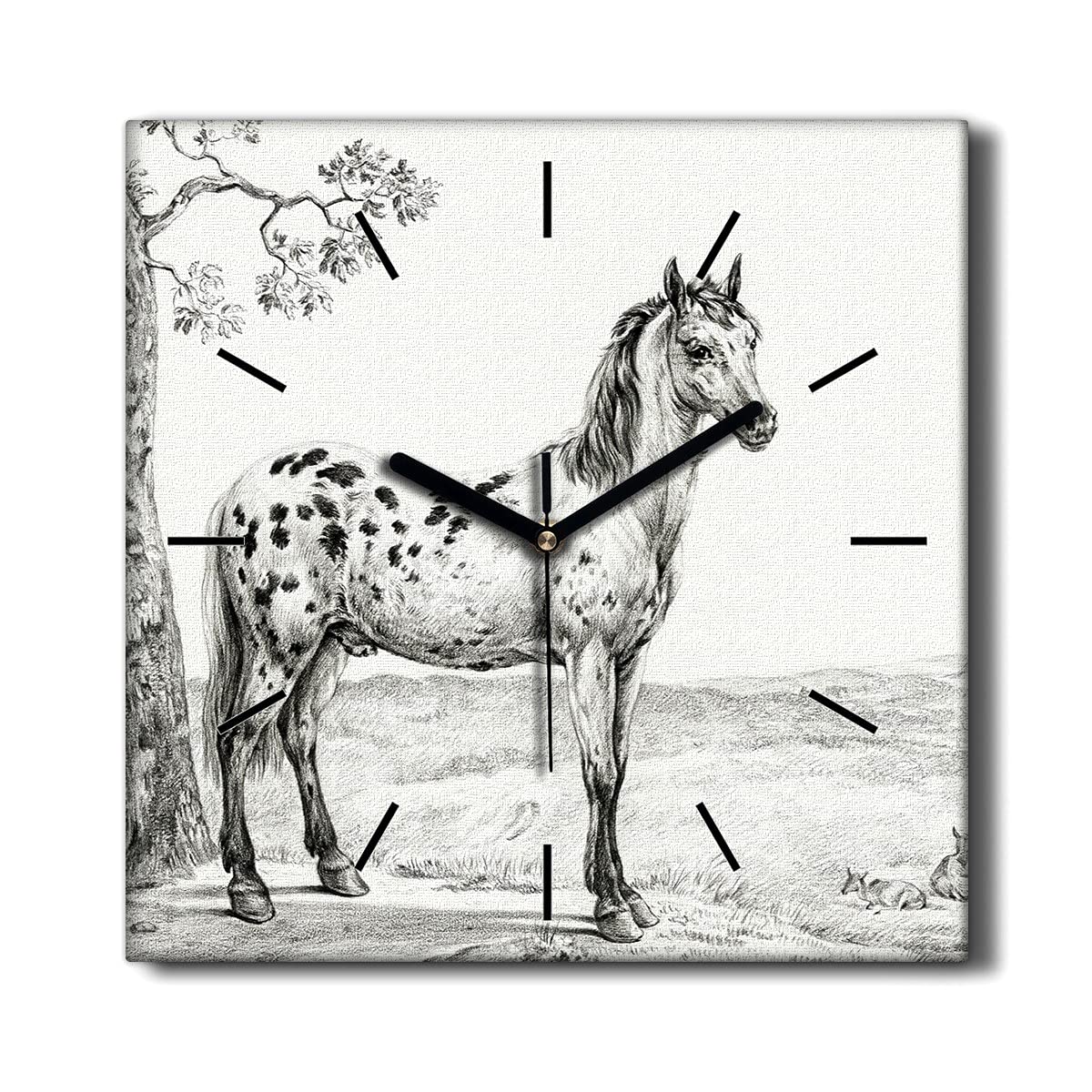 Horloge sur Toile Silencieuse Cheval pour Chambre et Salon Zen