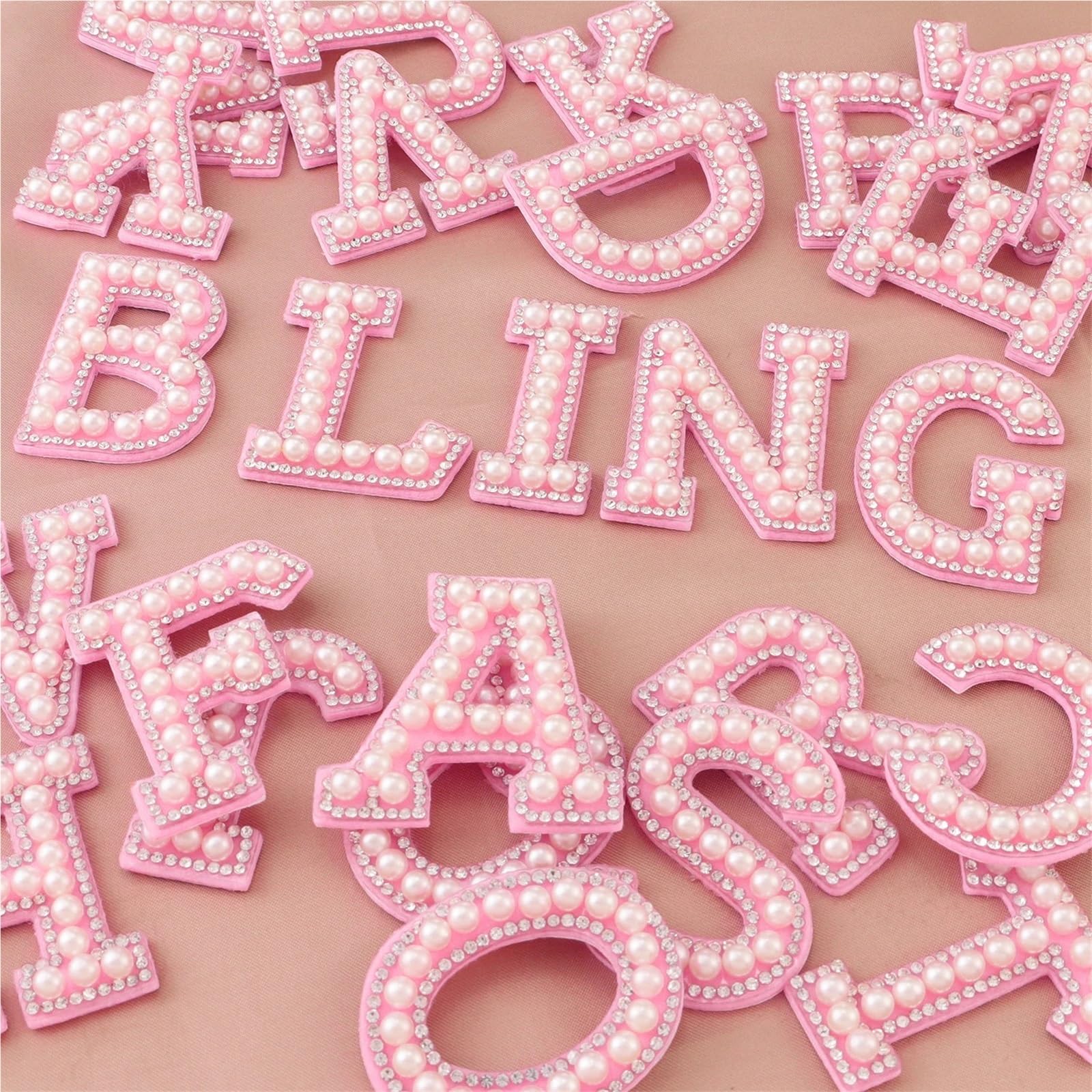 Aufnäher zum Aufbügeln für Kleidung, 2 Sets mit Buchstaben A-Z, englische Buchstaben, Glitzer, Perlen, Strass, Reparatur, bestickte Applikationen, Aufnäher für selbstgemachte Kleidung, Taschen, Hüte
