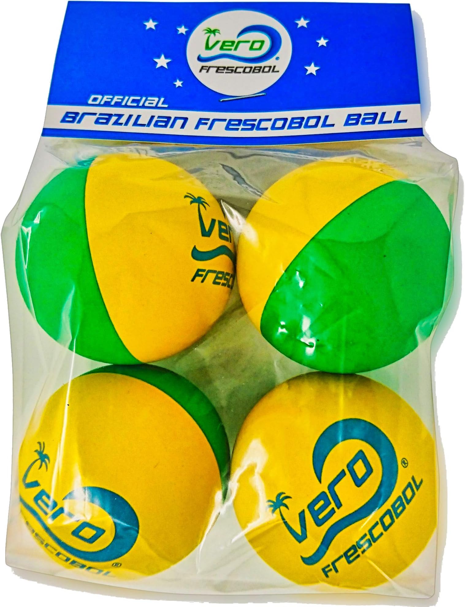 Pro Vero Frescobol Balls, Brazil Yellow Green Ball 4-Pack