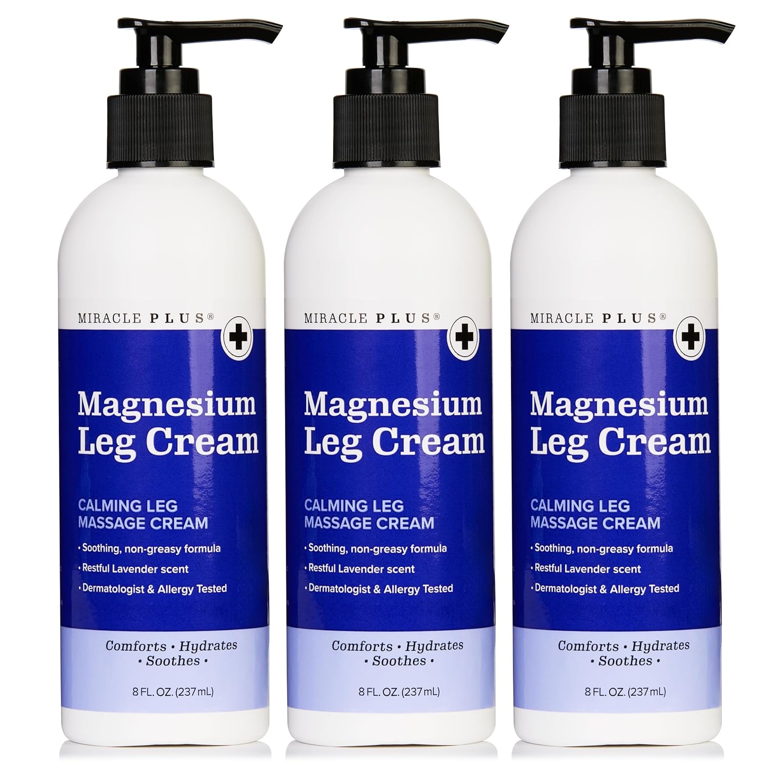 Miracle Plus Magnesium Leg Cream | Magnesium Lotion Calming Leg Cream For Leg Relief | Herbal Moisturizer Topical Body Butter Soothes + Calms Sensations, Itching, & Shaking, 8oz, 3 Piece