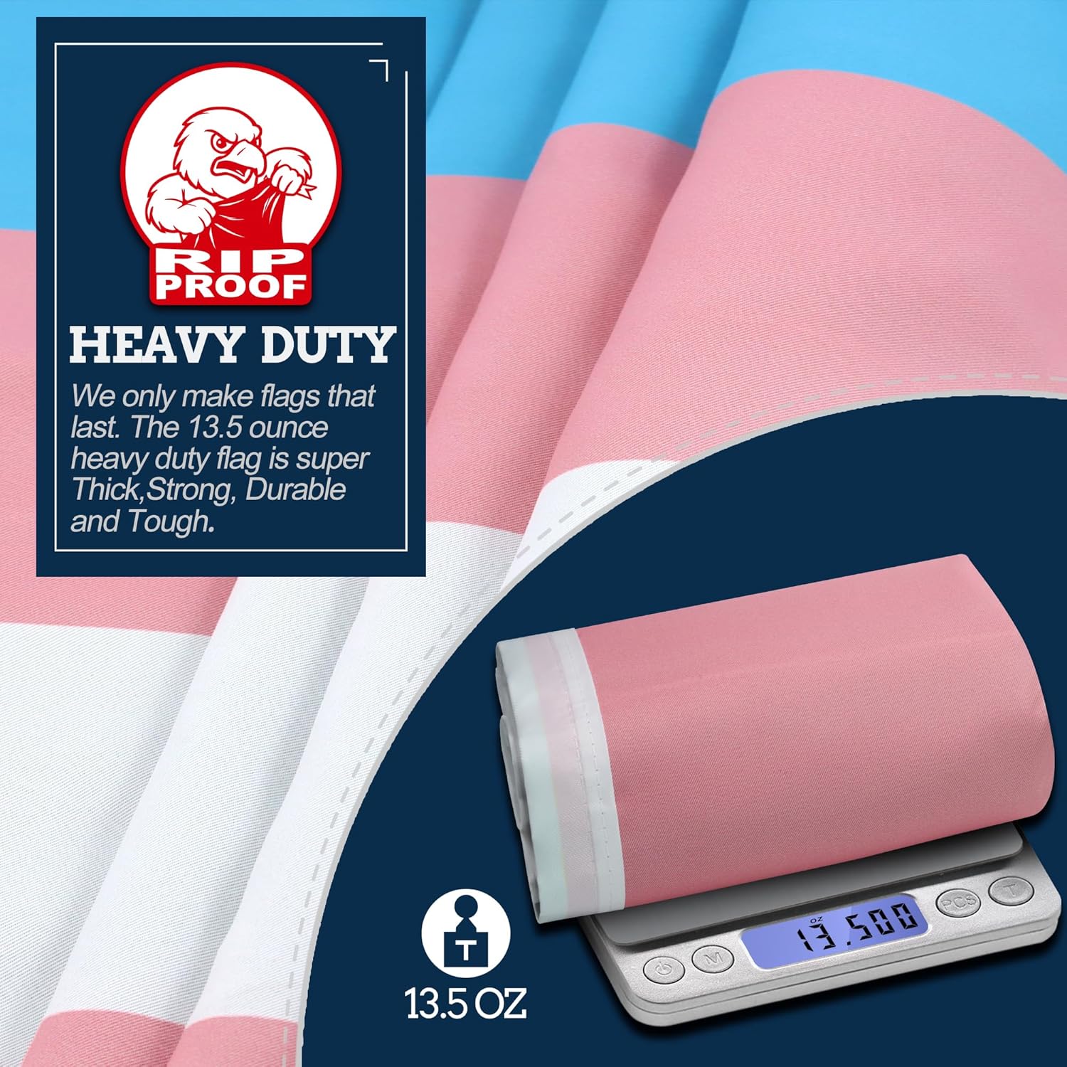 Anley Rip-Proof Double Sided 3-Ply Transgender Flag 3x5 Foot - Vivid Color, Canvas Header and Wrinkle Resistant - The Strongest, Longest Lasting LGBT Pride Month Parade Flags 3 X 5 Ft