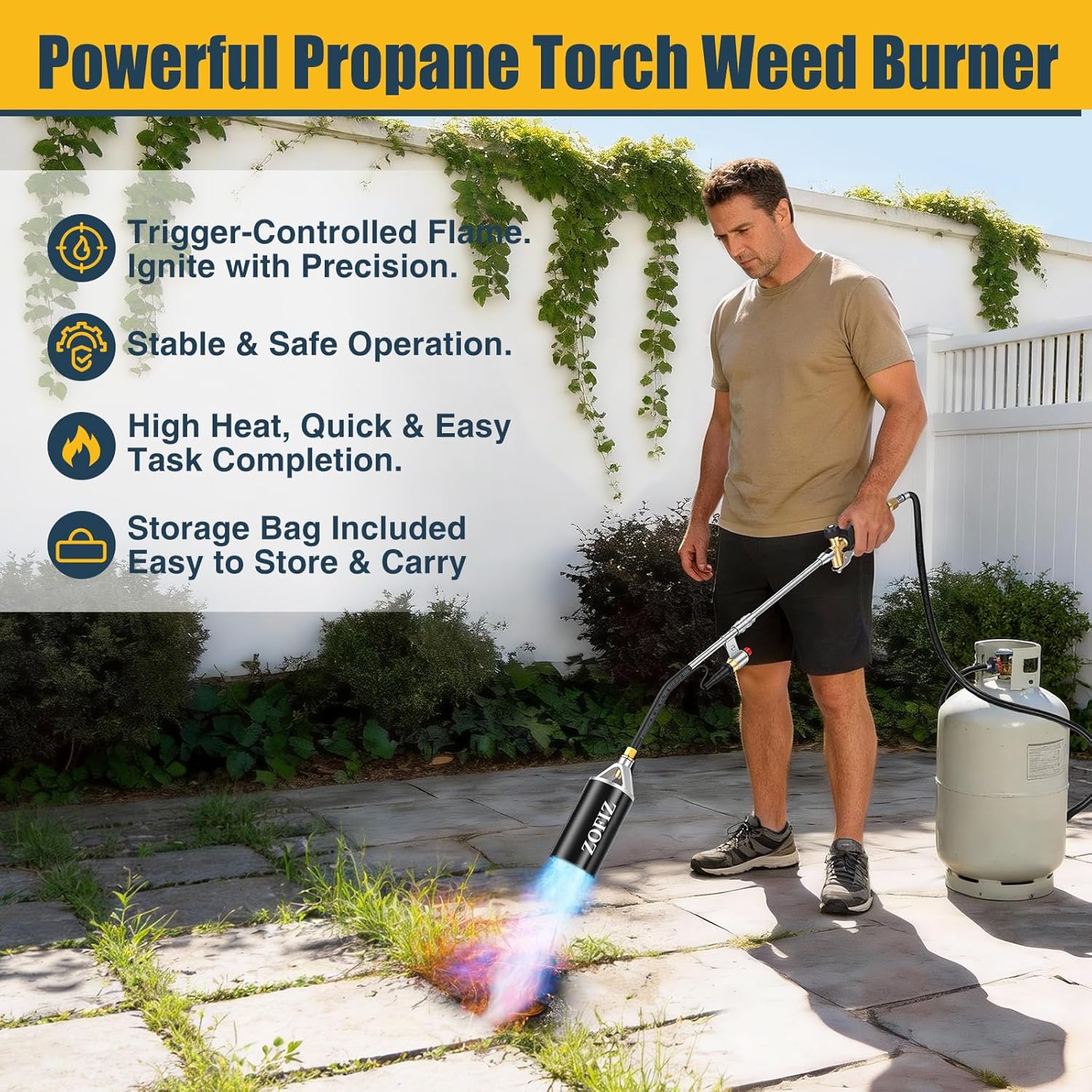 Propane Torch Weed Burner Kit with Storage Bag,10FT Hose Heavy Duty Blow Torch 33"Flamethrower with Self Igniter and Turbo Trigger for Weeding Roofing Ice Melting Road Marking(Fuel Not Included)