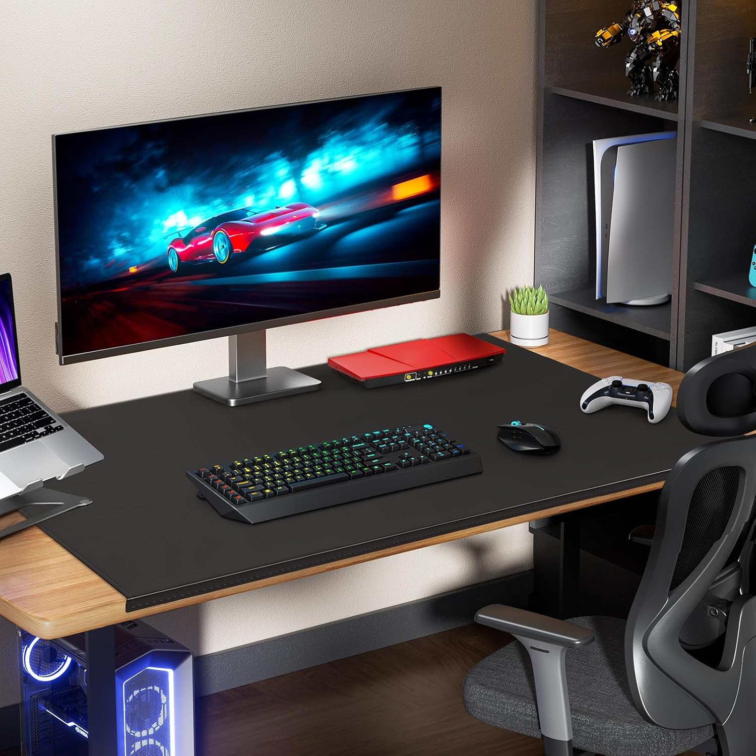 AKOZLIN 35.4"x22.8" Soft PU Leather Surface Office Desk Mouse Mat Pad with Full Grip Fixation Lip Table Blotter Edge-Locked Protector