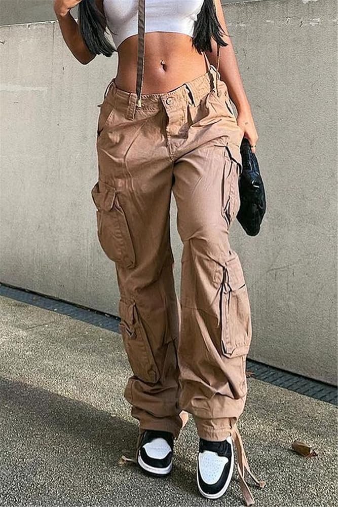 Yuemengxuan Baggy Cargo Pants for Women Y2k Indie Aesthetic Low
