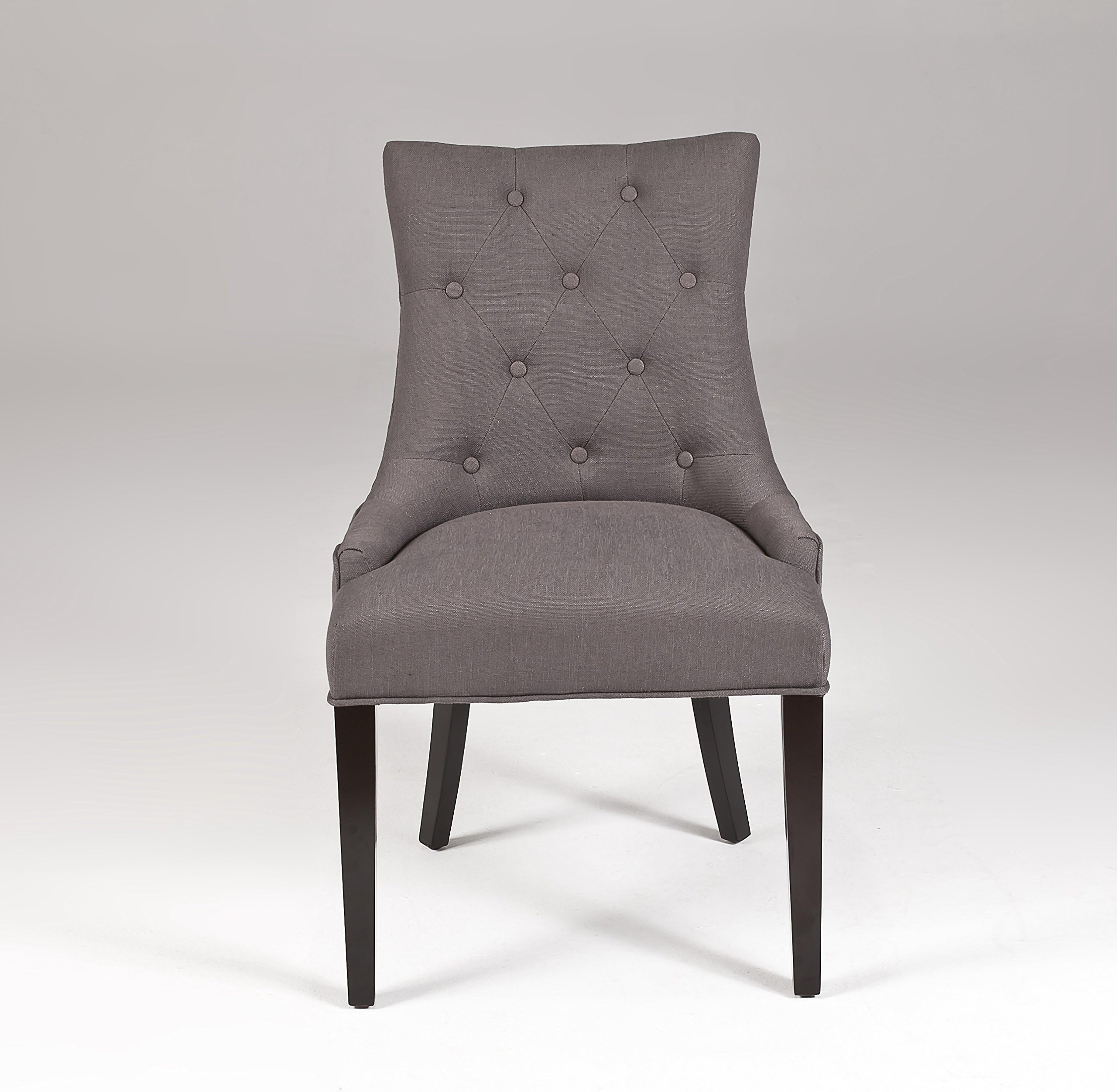 Seriena (Set of Two - Fully Assembled) Button Tufted Dining Chair with Barrel Curved Back in Gray Linen (Gray)