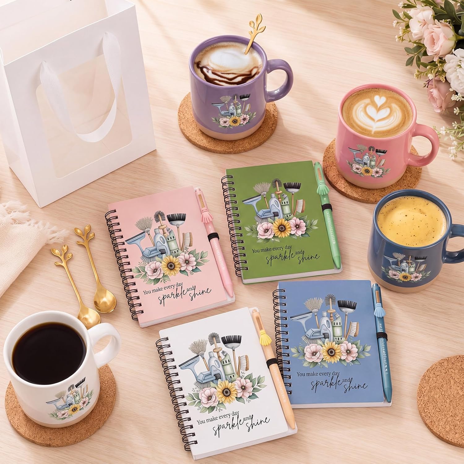 Sieral 4 Set Housekeeping Week Appreciation Gifts 13 oz Floral Coffee Mug