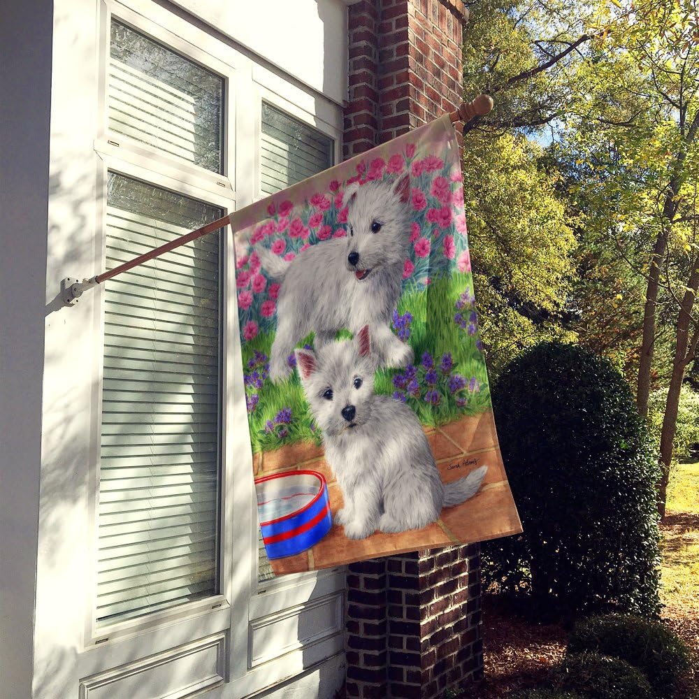 Caroline's Treasures ASA2117CHF Westie Pups House Flag Large Porch Sleeve Pole Decorative Outside Yard Banner Artwork Wall Hanging, Polyester, House Size, Multicolor