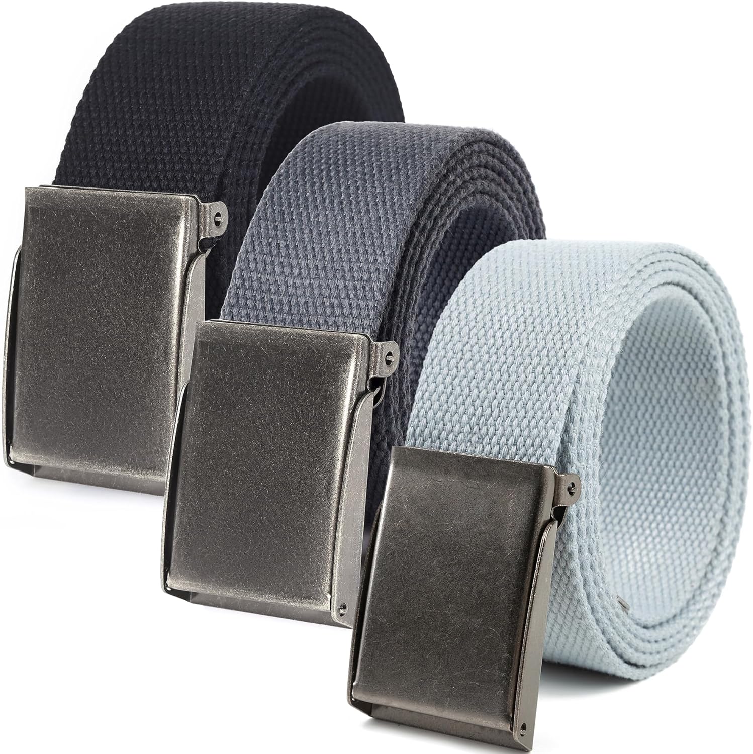 Mile High Life Canvas Web Belt | Cut to Fit Up to 52" | Flip-Top Matte Silver Nickel Buckle 12 Colors