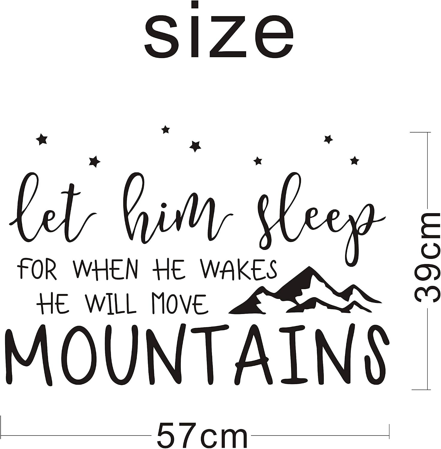 Wall Decal Kids Let Him Sleep for When He Wakes He Will Move Mountains Quote Wall Decals Nursery Stars Wall Decal Vinyl Wall Stickers for Baby Boy Kids Y25 (Small, Black)