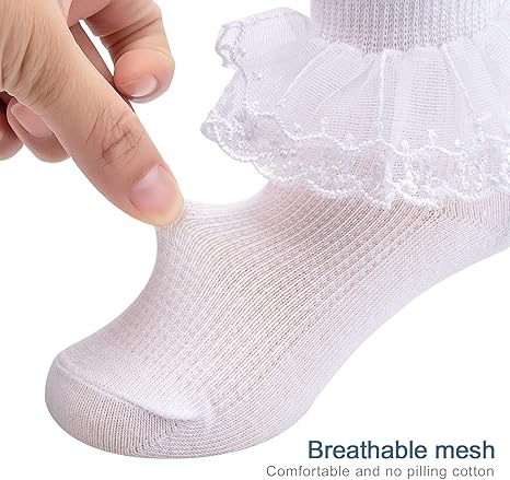 Frilly Socks Women 4/5/6 Pack Baby Toddler Girls Ruffle Socks White Princess Eyelet Frilly Lace Ankle Cotton Dress Socks For Little/Big Kids Frilly Socks Kids