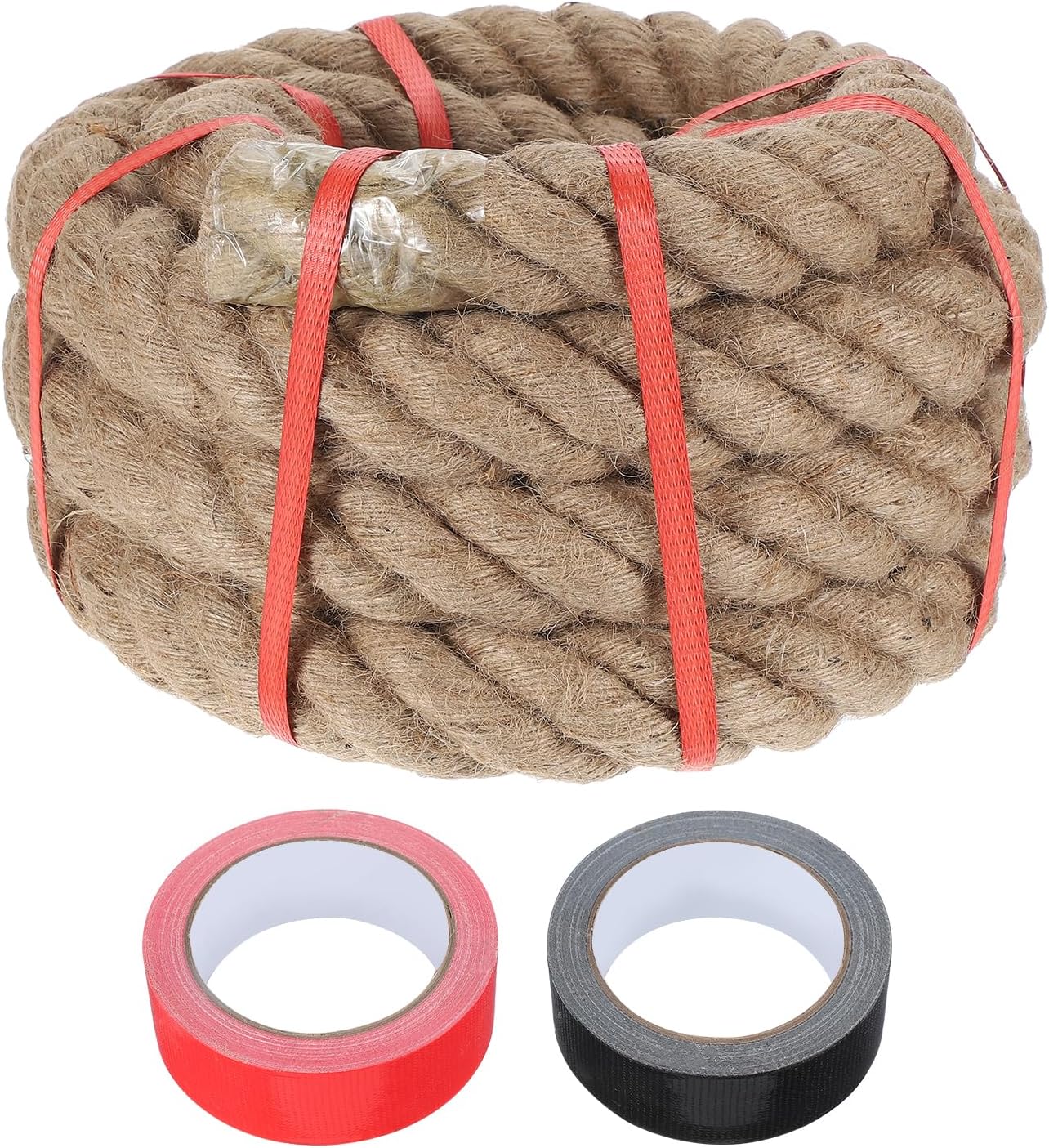 MECCANIXITY Jute Rope 2 Inch x 15ft, Thick Twine Rope Ropes Braided Jute Twine Natural Brown Burlap Cord String Heavy Twisted with Tapes for Decorative Crafts Railing Swing Tug of War
