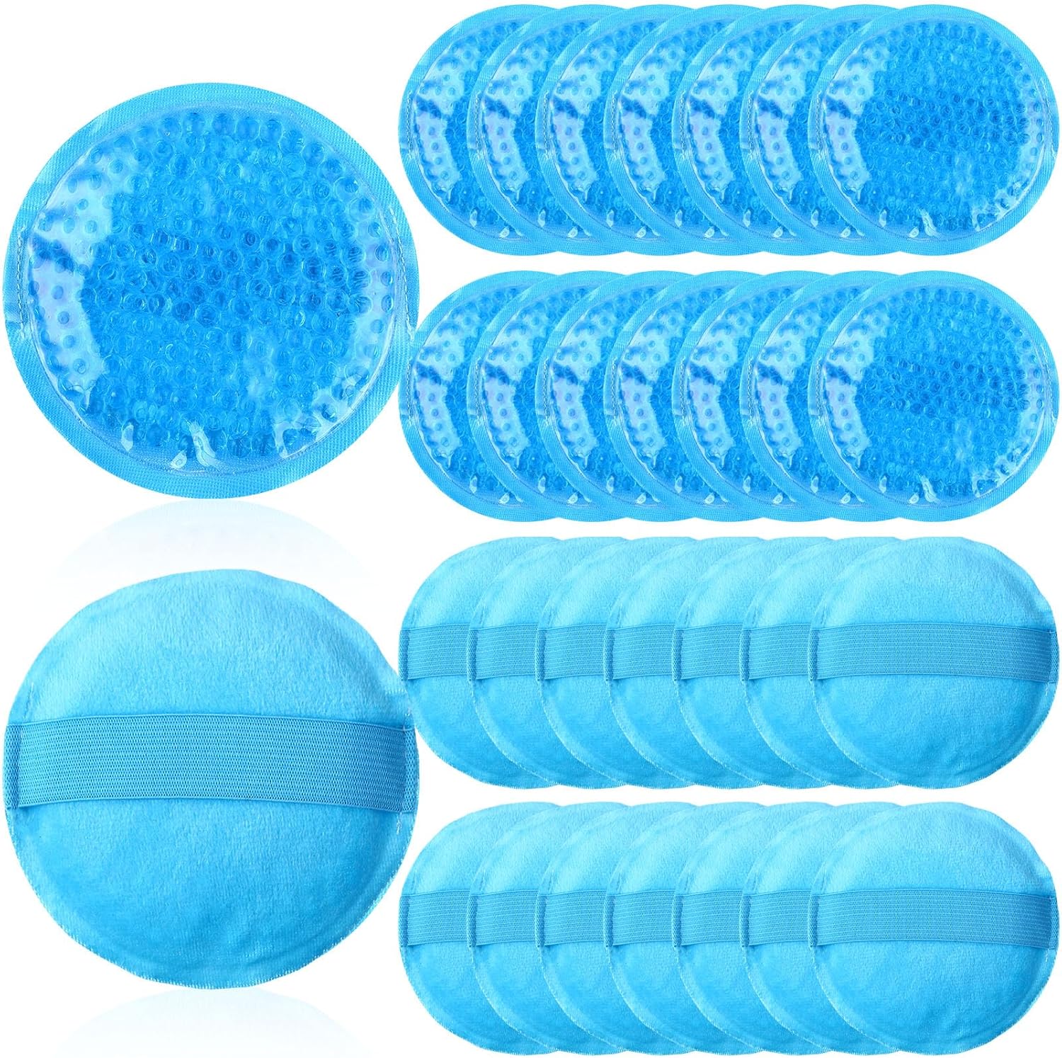 TrelaCo 30 Pack Small Ice Pack Reusable Hot Cold Gel Ice Bulk Round Gel Beads with Cloth Backing Compress for Pain Relief, Wisdom Teeth, Neck Injuries, Tired Eye, Headache, Blue