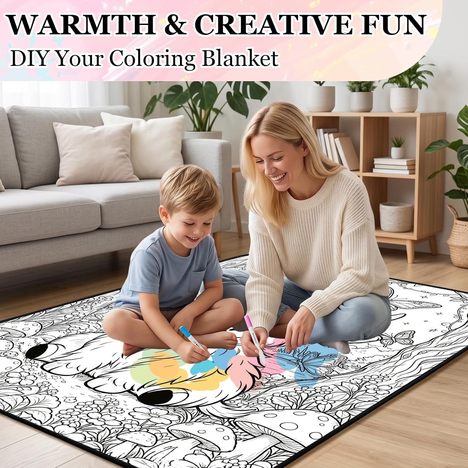 Highland Cow Coloring Blanket for Women Men, DIY Blanket with Markers image 3
