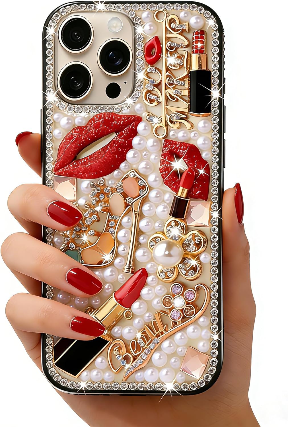 Bonitec Compatible with iPhone 15 Pro Bling Case for Women Girls Luxury 3D Diamond Crystal Rhinestone Lipstick Lips High Heels Floral Sparkle Pearl Glitter Protective Girly Cute Designer Clear Bonitec Compatible with iPhone 15 Pro Bling Case for Women Girls Luxury 3D Diamond Crystal Rhinestone Lipstick Lips High Heels Floral Sparkle Pearl Glitter Protective Girly Cute Designer Clear